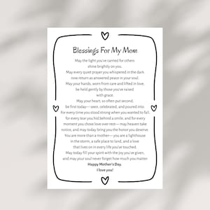 Tarjeta de bendición para el Día de la Madre, imprimible, cristiana, descarga digital, religiosa, con mensaje para mamá, regalo instantáneo.