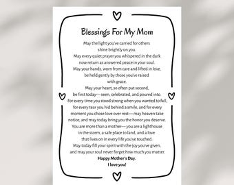 Mother’s Day Blessing Card Printable Christian Mom Card Digital Download Religious Mother’s Day Card with Message for Mom Instant Gift