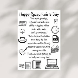 Biglietto di ringraziamento stampabile per la giornata della receptionist, download digitale, amministratore professionale, regalo stampabile istantaneo