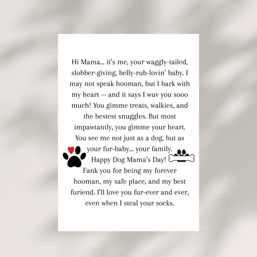Funny Dog Mom Mother's Day Card Printable Dog Mom Gift From Pet Instant ...