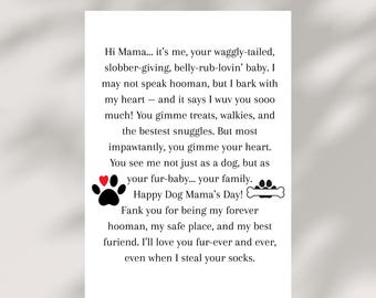 Roligt hundmamma-kort för mors dag Utskrivbart hundmamma-kort från Pet Direktnedladdning Husdjursmamma-kort Söt mors dag-present från Dog Digital