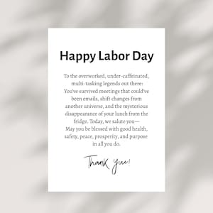 Funny Labor Day card printable for workers employees Christian blessing gift thank you instant digital download humor for Labor Weekend