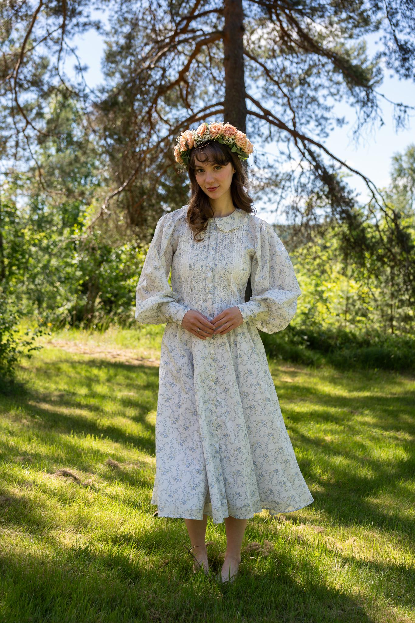 denim midi dress with sleeves Blu Pepper Puff Sleeve - Chambray Do Not Bleach undefined Long Dresses For Women Primary color:Dusty rose