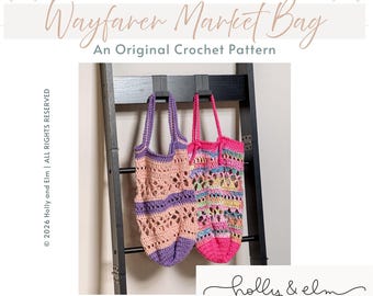 Patrón de ganchillo para bolso de mercado Wayfarer / Bolso de mercado multitamaño / Patrón de bolso de compras reutilizable (descarga instantánea en PDF)