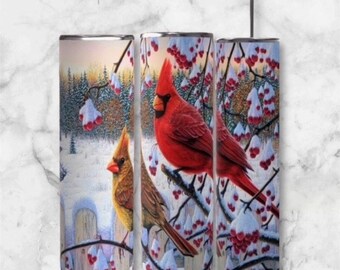 20 oz Cardinal Tumbler: Winter Bird Sublimation Design