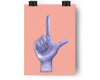 Purple Hand Sign Giclée Art Print, Modern Wall Decor