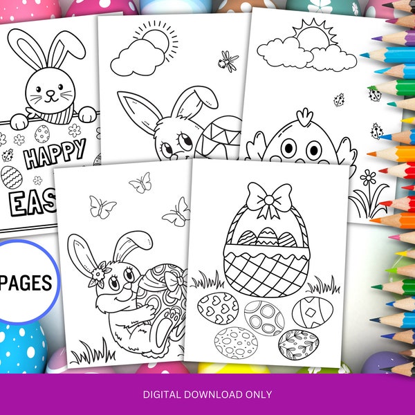 Easter Coloring Pages, Easy, Simple Coloring Pages for Kids, Toddlers, Easter Printable Pages, Instant Digital Download