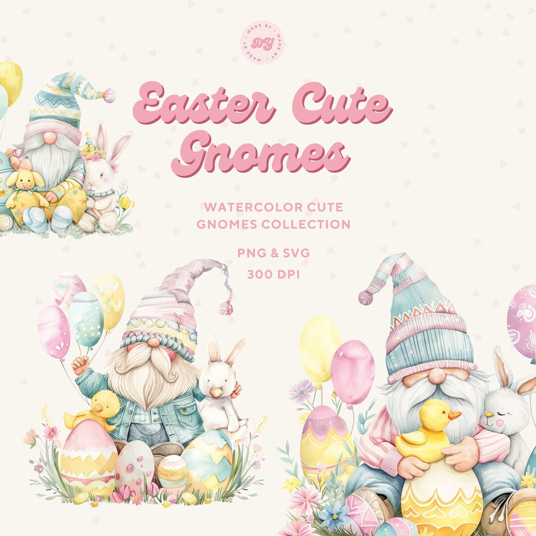 Watercolor Easter Egg Gnome Collection Clipart, 20 PNG Easter Clipart ...