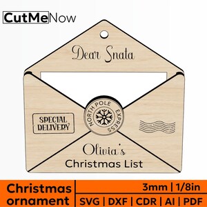 Archivo láser SVG de carta a Papá Noel - Sobre navideño de Papá Noel cortado con láser - Adorno para portacartas - Adornos de cartas a Papá Noel Glowforge