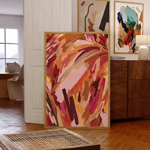 Warm Abstract Art Print | Burgundy and Pink Modern Wall Art | Large Vibrant Painting for Home Decor
