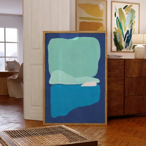 Bright Blue Abstract Painting Print Vibrant Blue Abstract Wall Art Bright Blue Modern Art Poster