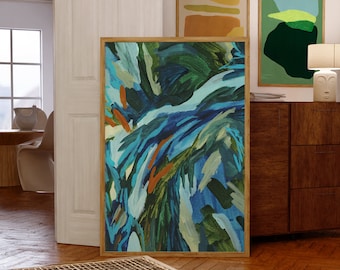 Tropical Hum, Blue and Green, Abstract Nature Painting Art Print