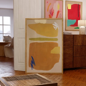 Decoração de parede moderna amarelo mostarda Pintura abstrata minimalista amarela