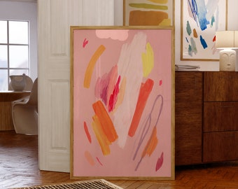 Impresión de arte abstracto rosa Arte de pared rosa claro Arte minimalista rosa