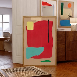 Joan Miro Inspired Modern Abstract Painting Bold Red Abstract Modern Wall Art