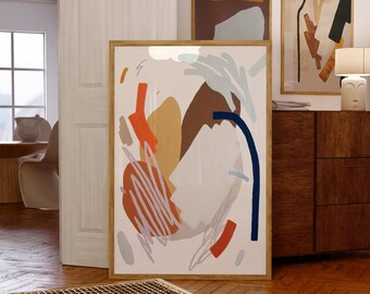Blue and Orange Abstract Art Print Minimalist Abstract Modern Painting