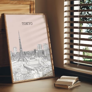Modern Tokyo Wall Art with Skyline and Tower – Minimalist Japan Cityscape Print for Home or Office