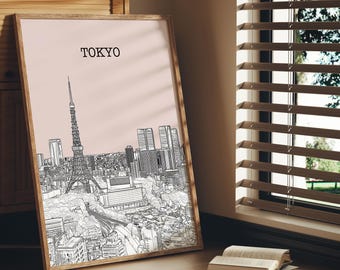 Minimalist Tokyo Skyline Print: Modern Japan Cityscape Wall Art