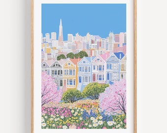 Colorful San Francisco Painted Ladies Wall Art Print of Victorian Houses