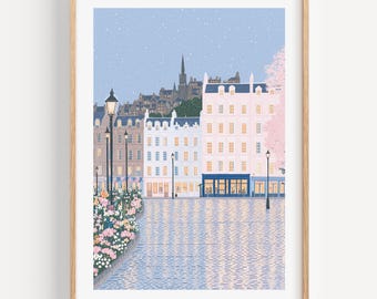 Edinburgh Pastell Stadslandskap Konsttryck – Historisk europeisk gatumotiv Väggdekor