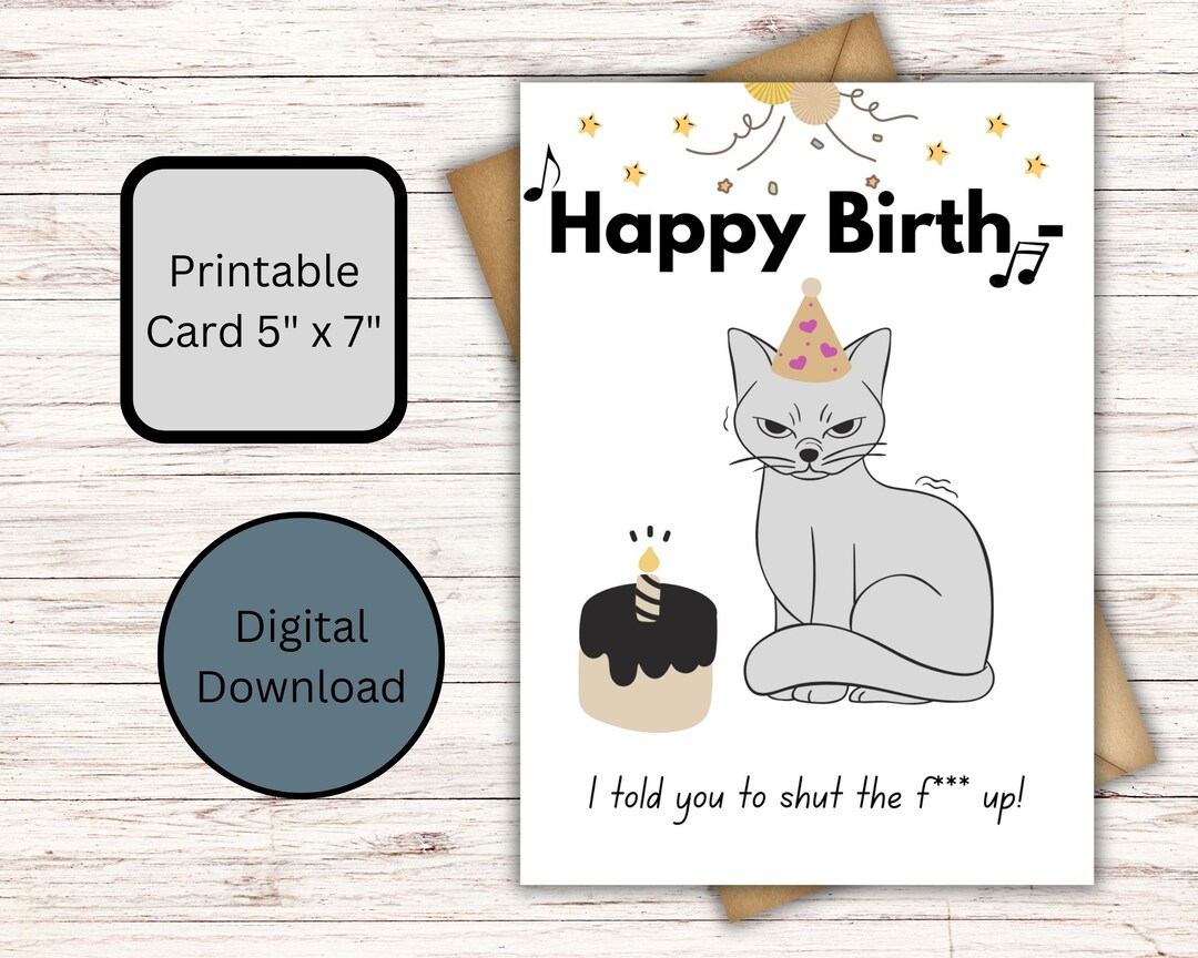 Printable Funny Cat Card, Birthday Card, Rude Card - Etsy