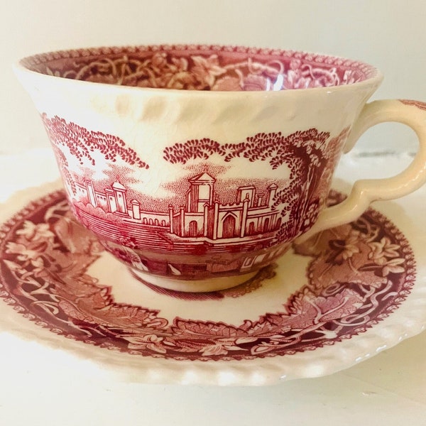 3 Mason's Vista, Cups and Saucers Transferware, Red and White, Vintage