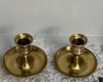 A Set of 2 Candle Holders/Sticks  English Vintage Solid Brass Collectible , Made in England