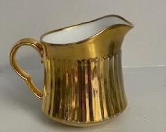 1980's Royal Worcester Gold Lustre - Fluted Milk/Cream Jug Vintage, England