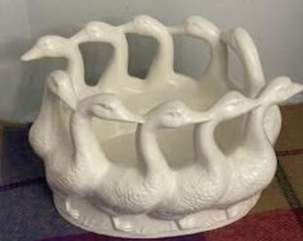 White Ducks/Geese Bowl/ Planter/ Candle Holder Holland Mold - Vintage