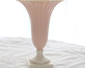 VASE, Regal Collection, by Lenox, Pedestal, Fluted Pink Vase with Ivory Base and Gold Trim, Bone China Made in U.S.A.
