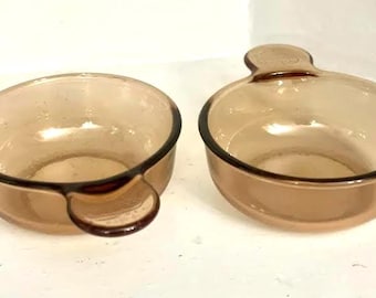 Vintage Vision Corning amberglazen steelpan: set van 2, 1,5 kop pyroceram kookgerei