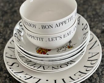 Vintage Lot of Dinnerware: Chef Pasta Bowls/ Pasta Plates