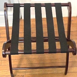 Vintage Folding Wooden Luggage Rack with Black Straps