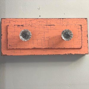 Vintage Coat Rack Decorative Paint  with 3 Glass Door Knobs Wall Decor