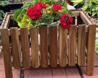 Wooden Raised Planter Box: Slat Style Flower Box Garden Decor
