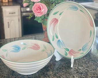 Italian Hand-Painted Bowls: Large Pasta Vintage Serveware Bowls