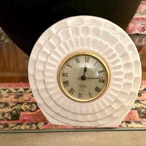 Lenox Quartz Ivory Sundial Clock, Vintage Porcelain Mantel, Desk Clock Timepiece Decor Home Accent