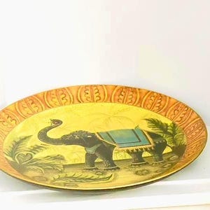 Handmålad elefantskål: Vintage indisk stengods keramik, 45 cm