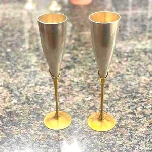Silver Plate & Brass Champagne Flutes: Wedding Toast Drinkware