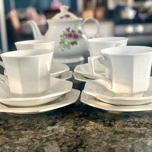 Vintage Johnson Brothers Ironstone Tea Set: Heritage Octagonal Cup, Saucer & Bread Plate