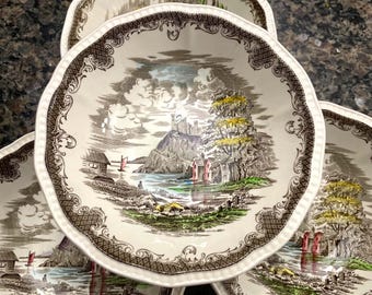 Vintage Shakespeare Sonnet  English Bowls:  Set of 4 Dinnerware Bowls