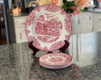 Conjunto de jantar vintage Royal Stafford "Coaching Scene & Royal Staffordshire Tonquin Clarice Cliff Pink".