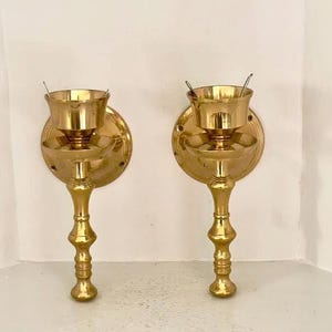 Set of 2 Vintage Brass Wall Sconce Candle Holder Torch Style Design With Removable Clips. Wall Decor Metal 1 Arm Candelabra Home Accent