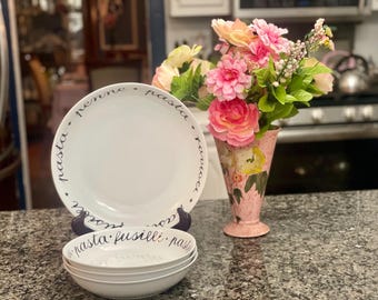 Juego de 4 cuencos para pasta pintados a mano, con diseño de nombres de pasta.