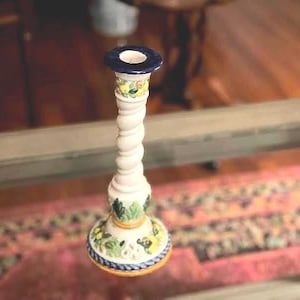 Beautiful Italian Raffaellesco Candlestick Holder, Decorative Hand Painted Ceramic Vintage Pottery Pillar Candle Holder Home Accent Candle