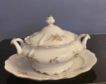 Vintage  Lidded Soup Tureen and Under Plate Serving Piece  Johann Haviland Bavaria, Germany