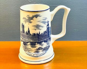 Vintage London Pride Beer Stein: J.H. Weatherby & Sons, Blue and White English Mug