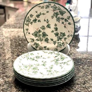 Set of 6 ~ International Tableworks &quot;Country Vine 062&quot;Dinner Plates, English Dinnerware Green Ivy Swirl Design  Summer Dining Tableware