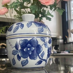 Vintage Ingwertopf mit Deckel Blau & Weiß Chinoiserie Glas Dekorative Keramik Wohnkultur
