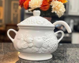 Vintage Ceramic Tureen with Ladle, Serveware, Dinnerware